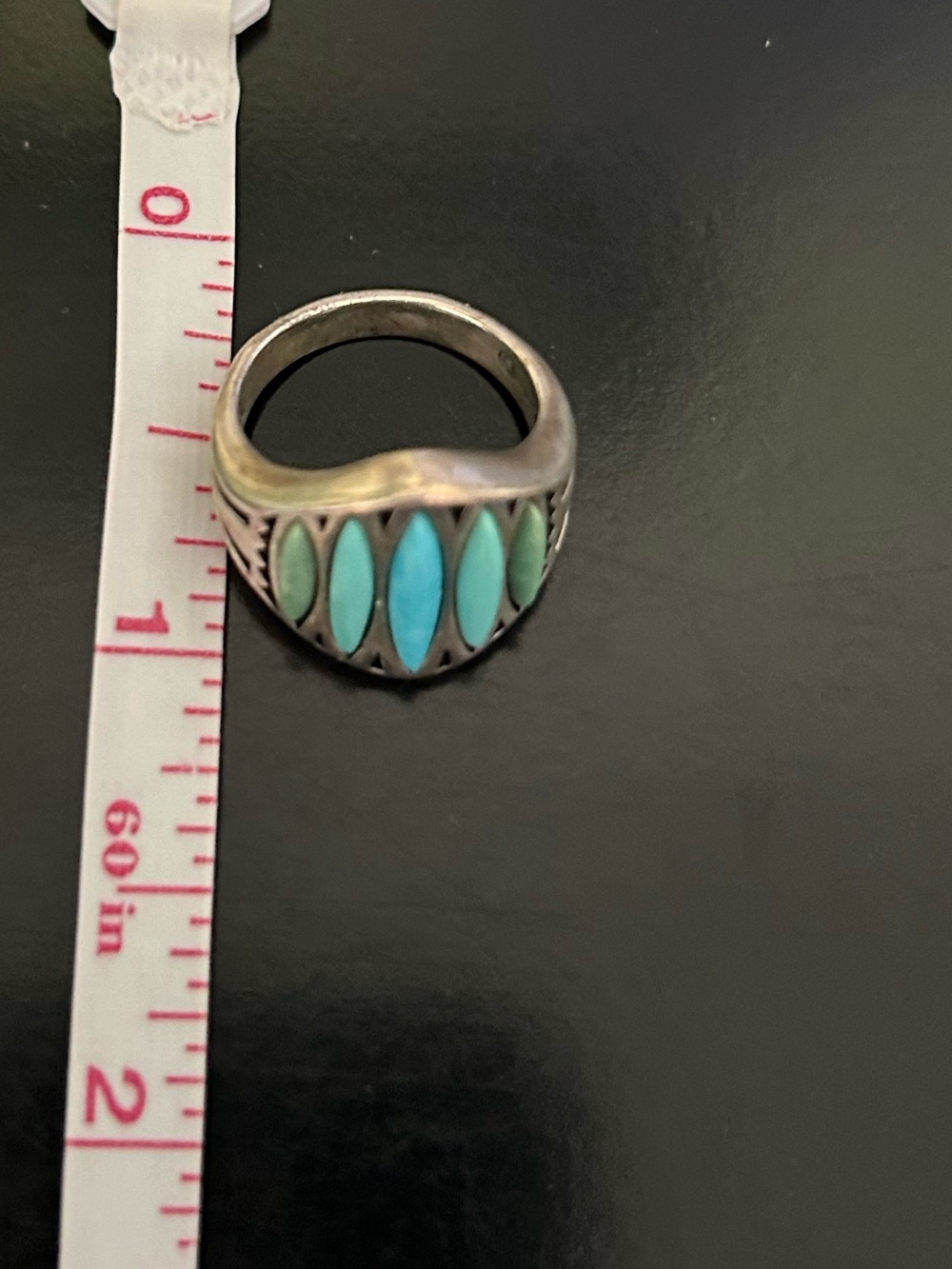 Sterling Silver Turquoise Marquise Inlay Ring - Blue/Green